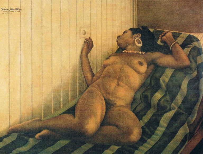 'Naakte vrouw op bed' [Nude Woman on a Bed], conté and pastel on triplex, 121x166cm, Nelson Collection, 1986